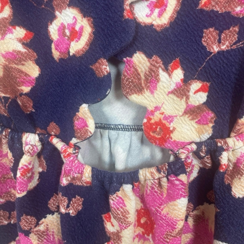 Anthropologie Peplum Petite Small Navy Multi Floral Scalloped Hem Sleeveless Top - Picture 6 of 8